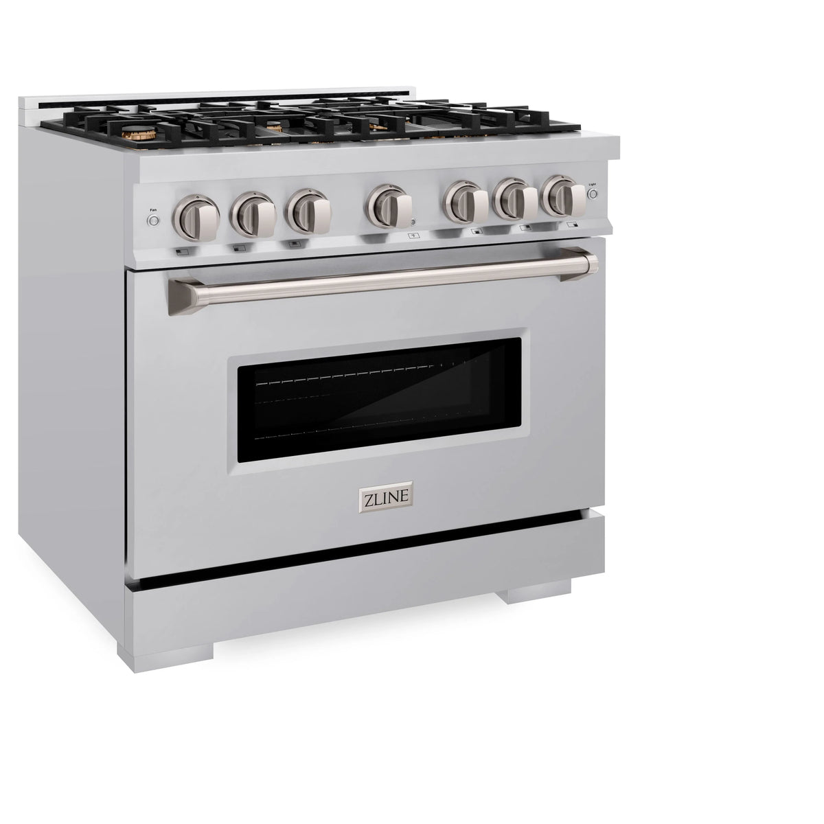 ZLINE - 36 in. 5.2 cu. ft. Classic Dual Fuel Range with Gas Cooktop and Electric Convection Oven in Stainless Steel with 6 Brass Burners