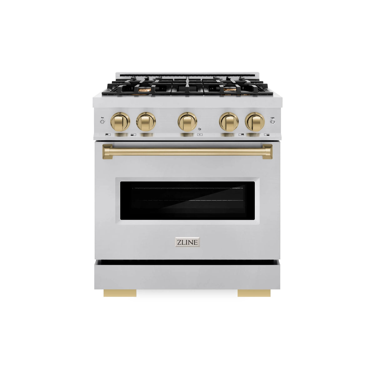 ZLINE - Autograph Edition 30 in. 4.2 cu. ft. Classic Dual Fuel Range with 4 Burner Gas Cooktop and Electric Convection Oven in Stainless Steel with Champagne Bronze Accents