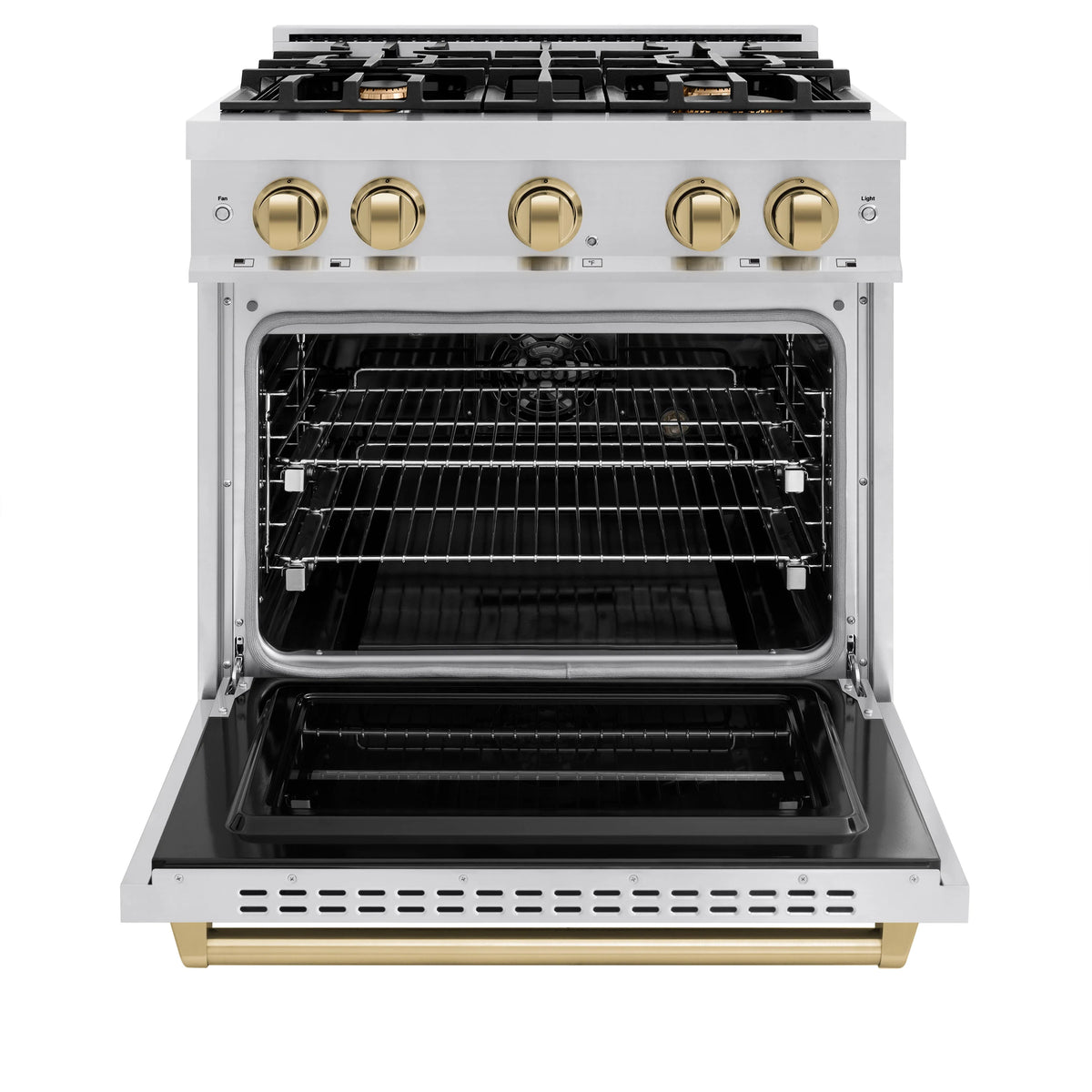 ZLINE - Autograph Edition 30 in. 4.2 cu. ft. Classic Dual Fuel Range with 4 Burner Gas Cooktop and Electric Convection Oven in Stainless Steel with Champagne Bronze Accents