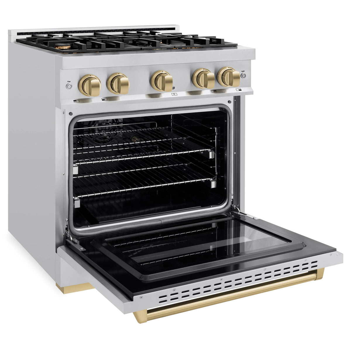ZLINE - Autograph Edition 30 in. 4.2 cu. ft. Classic Dual Fuel Range with 4 Burner Gas Cooktop and Electric Convection Oven in Stainless Steel with Champagne Bronze Accents