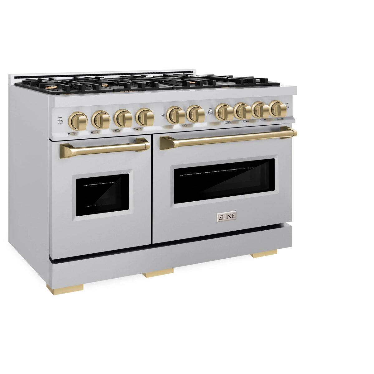 ZLINE - Autograph Edition 48 in. 6.7 cu. ft. Classic Double Oven Dual Fuel Range with 8 Burner Gas Cooktop in Stainless Steel and Champagne Bronze Accents
