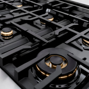 ZLINE - Autograph Edition 36 in. 5.2 cu. ft. Classic Dual Fuel Range with 6 Burner Gas Cooktop and Electric Convection Oven in Stainless Steel with Black Matte Door and Champagne Bronze Accents