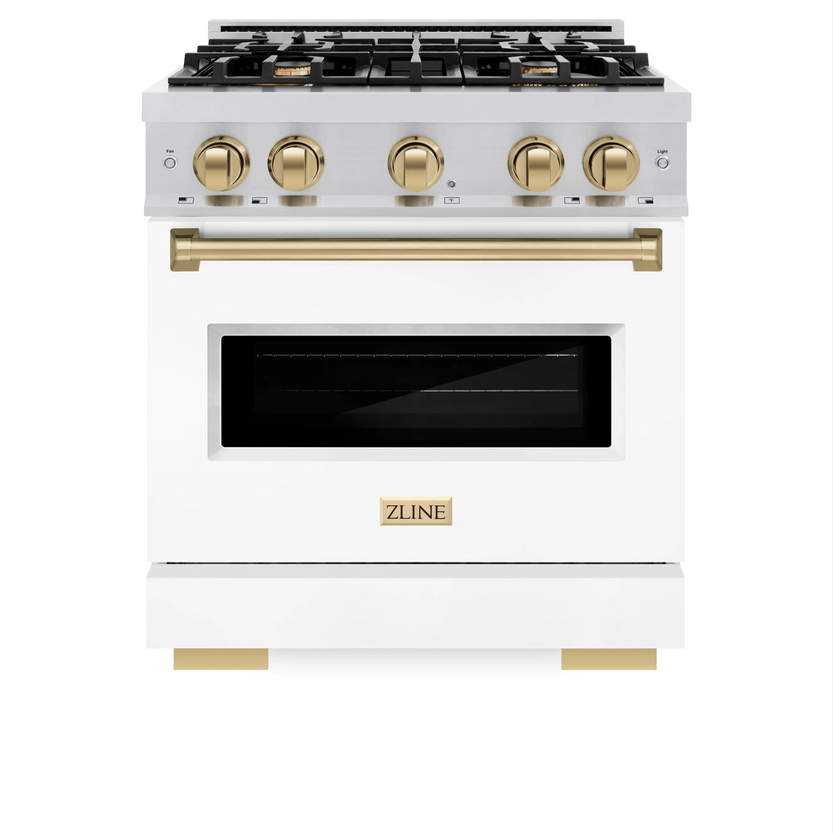 ZLINE - Autograph Edition 30 in. 4.2 cu. ft. Classic Dual Fuel Range with 4 Burner Gas Cooktop and Electric Convection Oven in Stainless Steel with White Matte Door and Champagne Bronze Accents