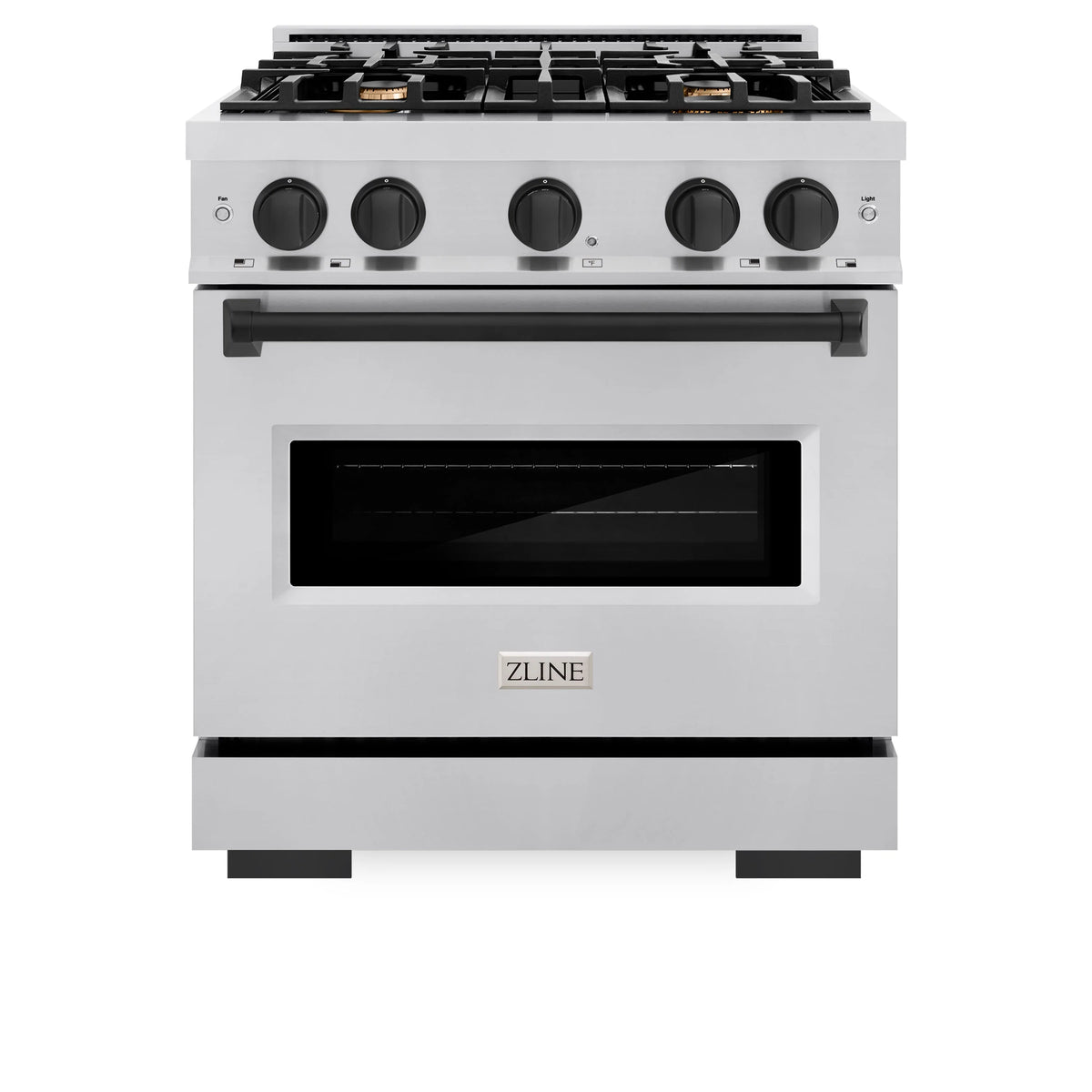ZLINE - Autograph Edition 30 in. 4.2 cu. ft. Classic Dual Fuel Range with 4 Burner Gas Cooktop and Electric Convection Oven in Stainless Steel with Matte Black Accents