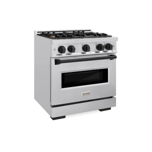 ZLINE - Autograph Edition 30 in. 4.2 cu. ft. Classic Dual Fuel Range with 4 Burner Gas Cooktop and Electric Convection Oven in Stainless Steel with Matte Black Accents