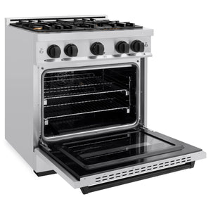 ZLINE - Autograph Edition 30 in. 4.2 cu. ft. Classic Dual Fuel Range with 4 Burner Gas Cooktop and Electric Convection Oven in Stainless Steel with Matte Black Accents