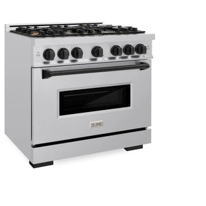 ZLINE - Autograph Edition 36 in. 5.2 cu. ft. Classic Dual Fuel Range with 6 Burner Gas Cooktop and Electric Convection Oven in Stainless Steel with Matte Black Accents