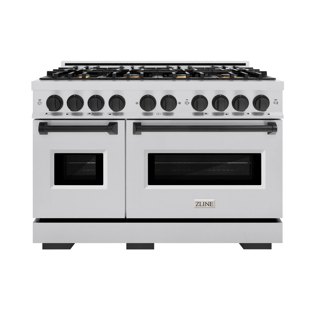 ZLINE - Autograph Edition 48 in. 6.7 cu. ft. Classic Double Oven Dual Fuel Range with 8 Burner Gas Cooktop in Stainless Steel and Matte Black Accents
