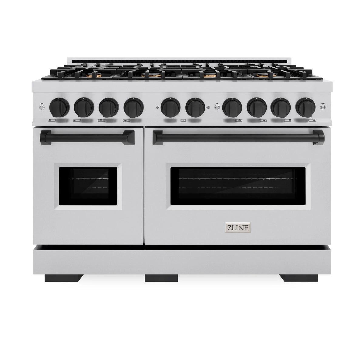 ZLINE - Autograph Edition 48 in. 6.7 cu. ft. Classic Double Oven Dual Fuel Range with 8 Burner Gas Cooktop in Stainless Steel and Matte Black Accents