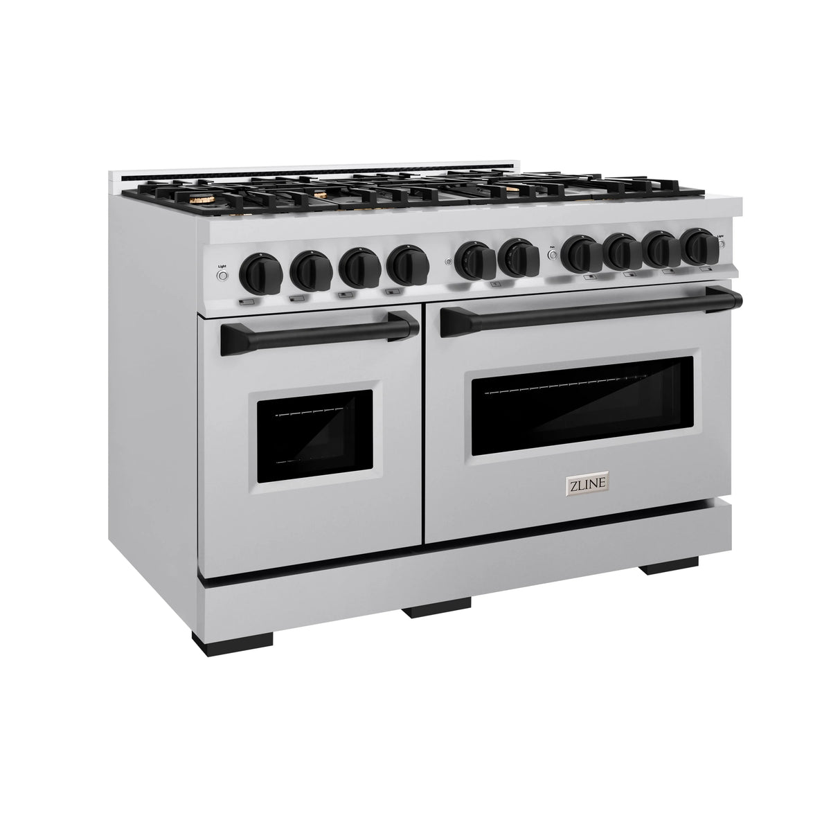 ZLINE - Autograph Edition 48 in. 6.7 cu. ft. Classic Double Oven Dual Fuel Range with 8 Burner Gas Cooktop in Stainless Steel and Matte Black Accents