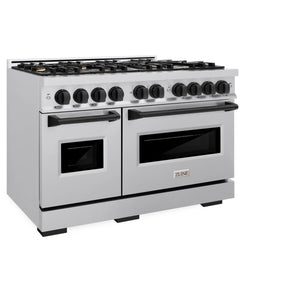 ZLINE - Autograph Edition 48 in. 6.7 cu. ft. Classic Double Oven Dual Fuel Range with 8 Burner Gas Cooktop in Stainless Steel and Matte Black Accents