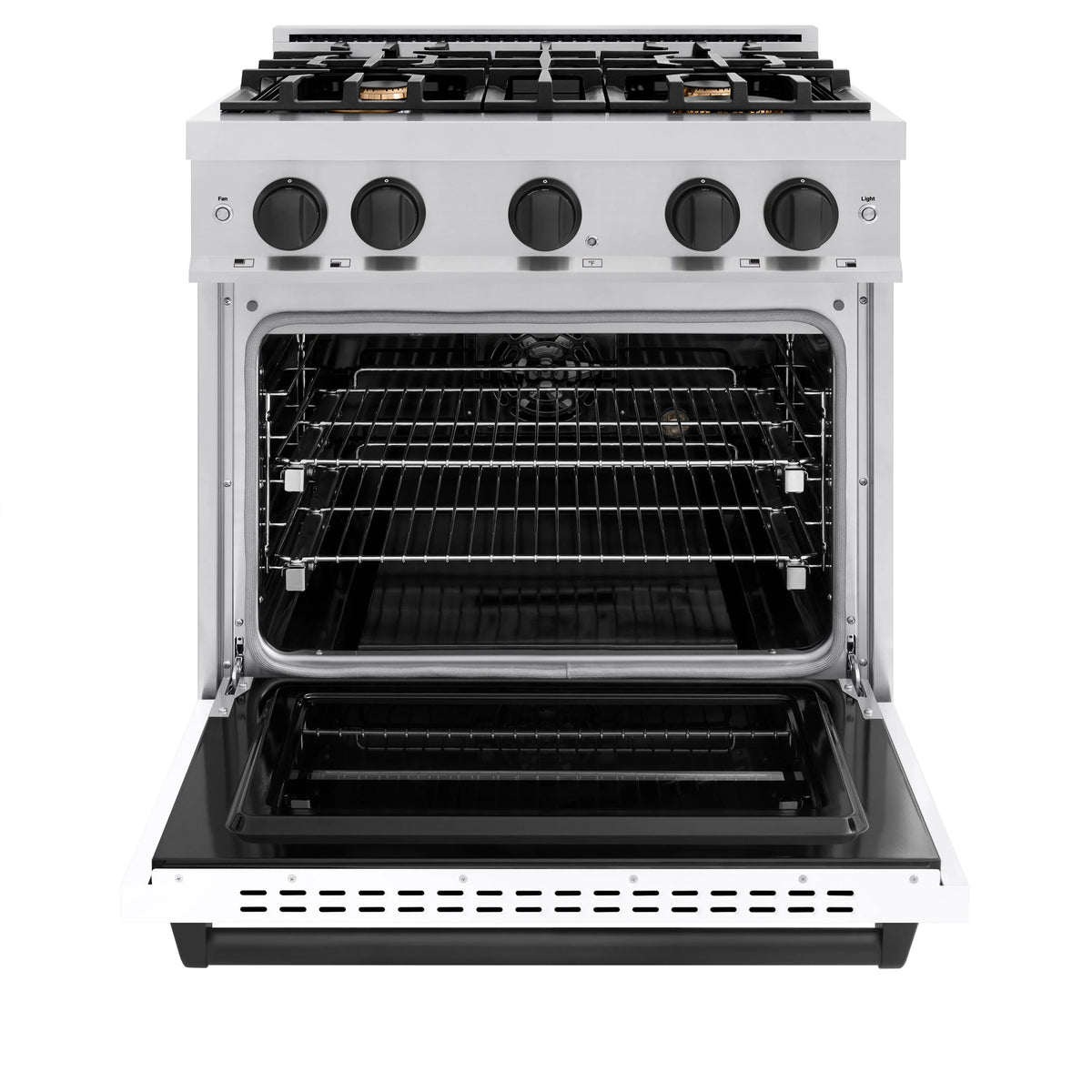 ZLINE - Autograph Edition 30 in. 4.2 cu. ft. Classic Dual Fuel Range with 4 Burner Gas Cooktop and Electric Convection Oven in Stainless Steel with White Matte Door and Matte Black Accents