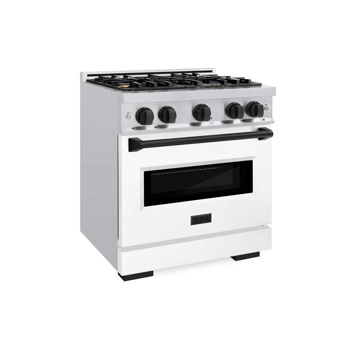 ZLINE - Autograph Edition 30 in. 4.2 cu. ft. Classic Dual Fuel Range with 4 Burner Gas Cooktop and Electric Convection Oven in Stainless Steel with White Matte Door and Matte Black Accents