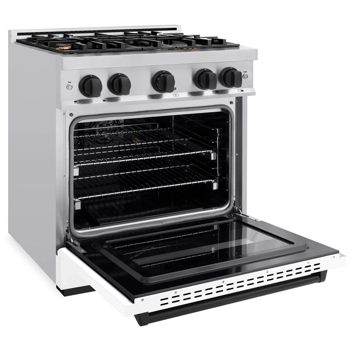 ZLINE - Autograph Edition 30 in. 4.2 cu. ft. Classic Dual Fuel Range with 4 Burner Gas Cooktop and Electric Convection Oven in Stainless Steel with White Matte Door and Matte Black Accents