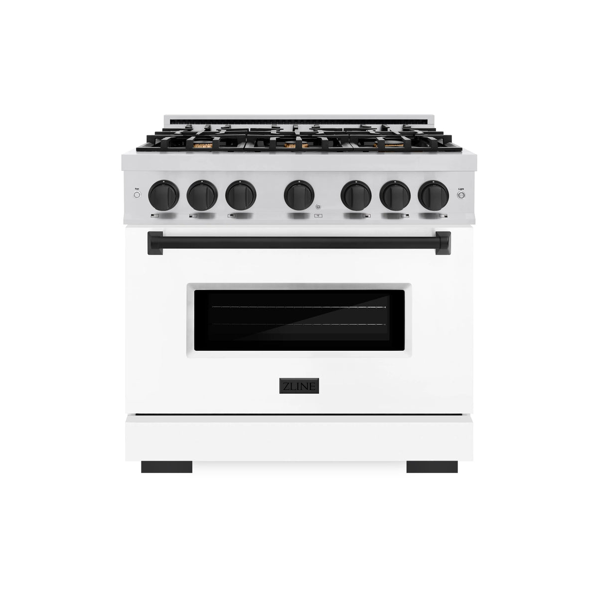 ZLINE - Autograph Edition 36 in. 5.2 cu. ft. Classic Dual Fuel Range with 6 Burner Gas Cooktop and Electric Convection Oven in Stainless Steel with White Matte Door and Matte Black Accents