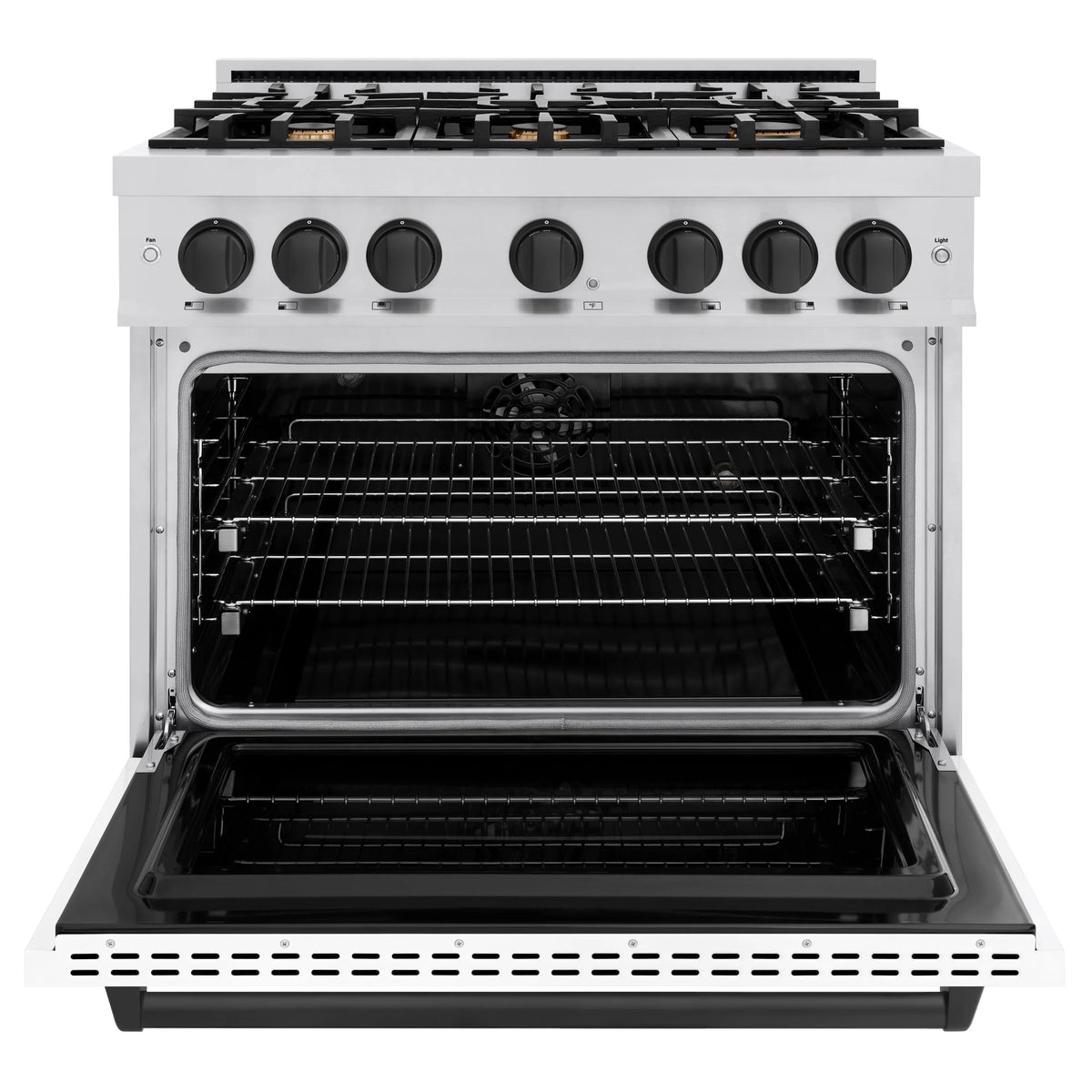 ZLINE - Autograph Edition 36 in. 5.2 cu. ft. Classic Dual Fuel Range with 6 Burner Gas Cooktop and Electric Convection Oven in Stainless Steel with White Matte Door and Matte Black Accents