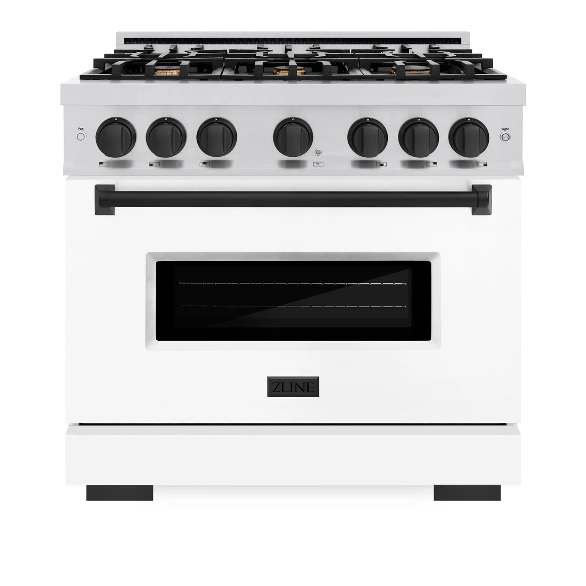 ZLINE - Autograph Edition 36 in. 5.2 cu. ft. Classic Dual Fuel Range with 6 Burner Gas Cooktop and Electric Convection Oven in Stainless Steel with White Matte Door and Matte Black Accents