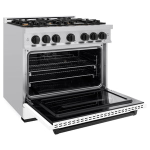 ZLINE - Autograph Edition 36 in. 5.2 cu. ft. Classic Dual Fuel Range with 6 Burner Gas Cooktop and Electric Convection Oven in Stainless Steel with White Matte Door and Matte Black Accents