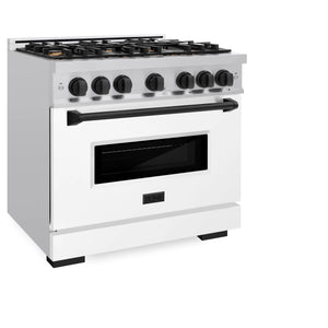 ZLINE - Autograph Edition 36 in. 5.2 cu. ft. Classic Dual Fuel Range with 6 Burner Gas Cooktop and Electric Convection Oven in Stainless Steel with White Matte Door and Matte Black Accents