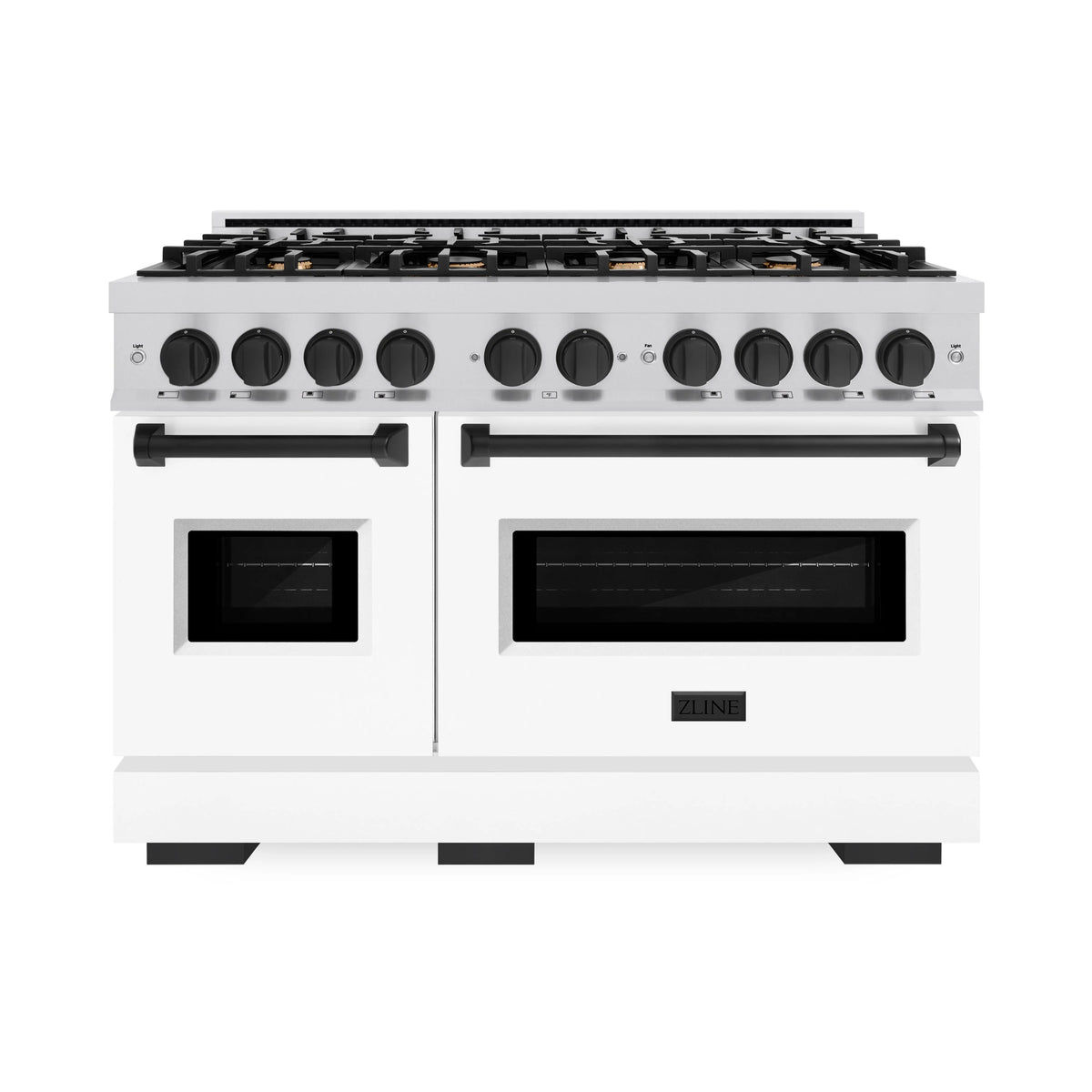 ZLINE - Autograph Edition 48 in. 6.7 cu. ft. Classic Double Oven Dual Fuel Range with 8 Burner Gas Cooktop in Stainless Steel with White Matte Door and Matte Black Accents