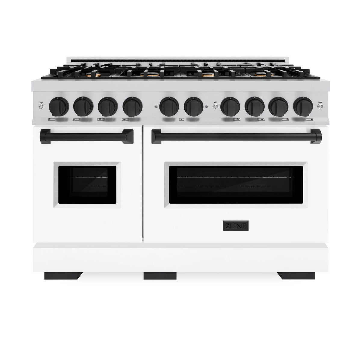 ZLINE - Autograph Edition 48 in. 6.7 cu. ft. Classic Double Oven Dual Fuel Range with 8 Burner Gas Cooktop in Stainless Steel with White Matte Door and Matte Black Accents