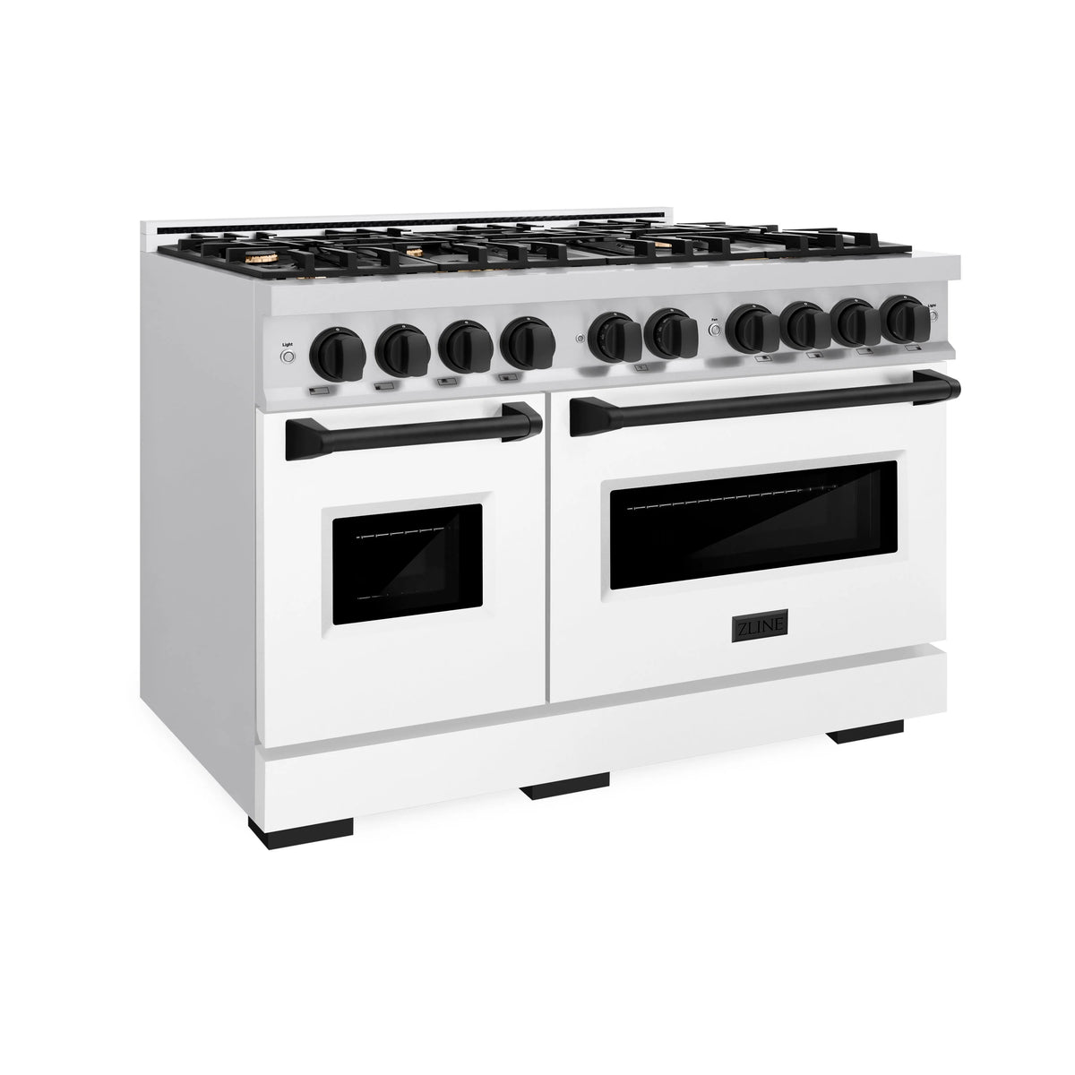 ZLINE - Autograph Edition 48 in. 6.7 cu. ft. Classic Double Oven Dual Fuel Range with 8 Burner Gas Cooktop in Stainless Steel with White Matte Door and Matte Black Accents