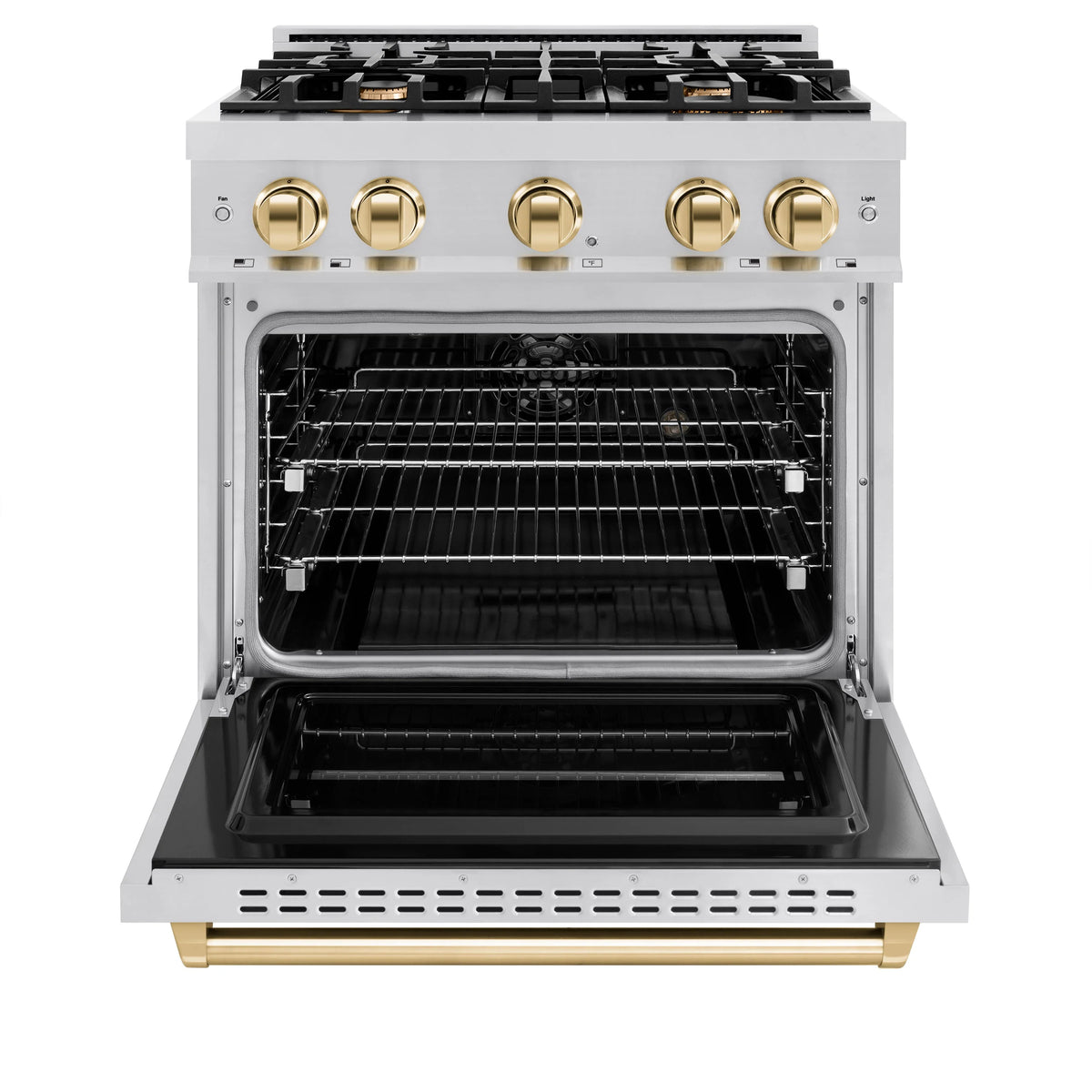 ZLINE - Autograph Edition 30 in. 4.2 cu. ft. Classic Dual Fuel Range with 4 Burner Gas Cooktop and Electric Convection Oven in Stainless Steel with Polished Gold Accents