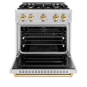 ZLINE - Autograph Edition 30 in. 4.2 cu. ft. Classic Dual Fuel Range with 4 Burner Gas Cooktop and Electric Convection Oven in Stainless Steel with Polished Gold Accents