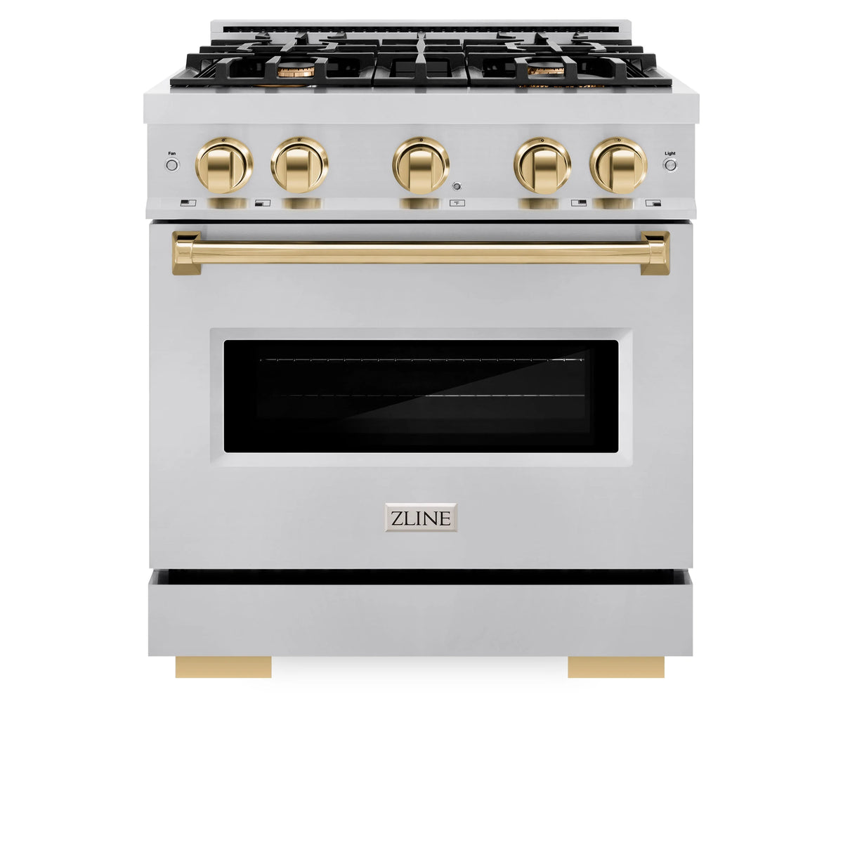 ZLINE - Autograph Edition 30 in. 4.2 cu. ft. Classic Dual Fuel Range with 4 Burner Gas Cooktop and Electric Convection Oven in Stainless Steel with Polished Gold Accents