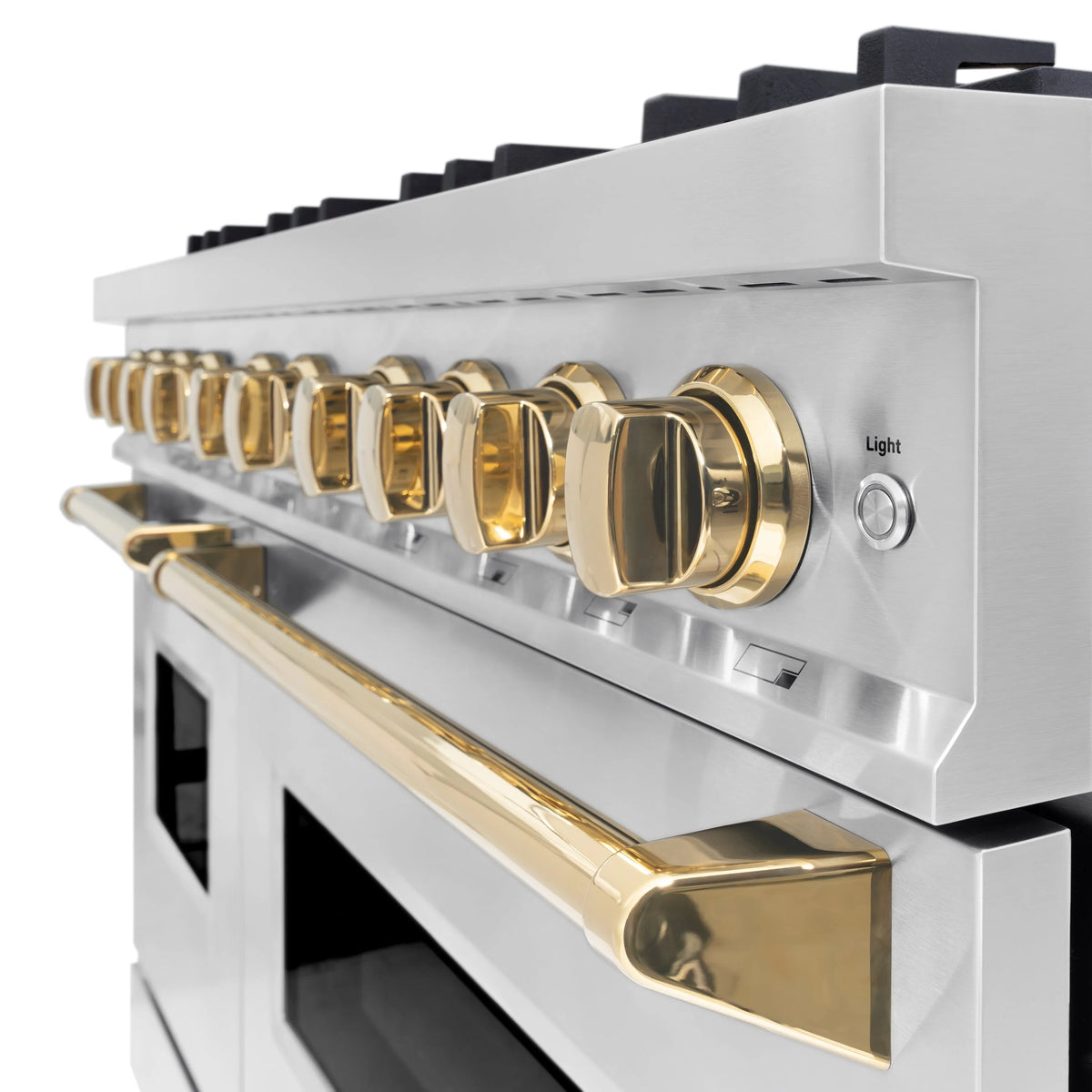 ZLINE - Autograph Edition 48 in. 6.7 cu. ft. Classic Double Oven Dual Fuel Range with 8 Burner Gas Cooktop in Stainless Steel and Polished Gold Accents
