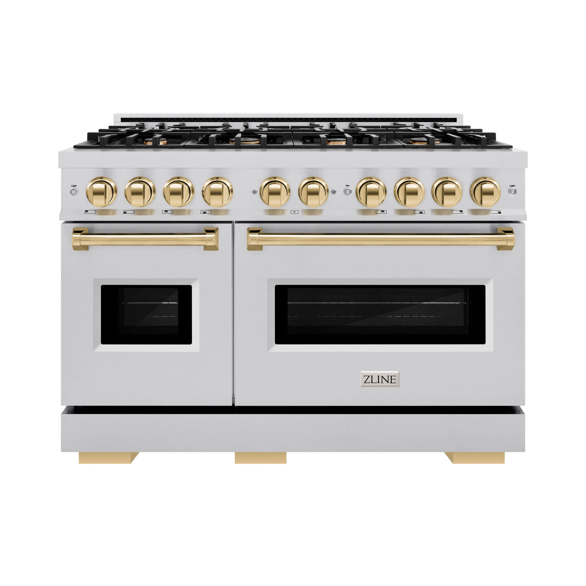 ZLINE - Autograph Edition 48 in. 6.7 cu. ft. Classic Double Oven Dual Fuel Range with 8 Burner Gas Cooktop in Stainless Steel and Polished Gold Accents