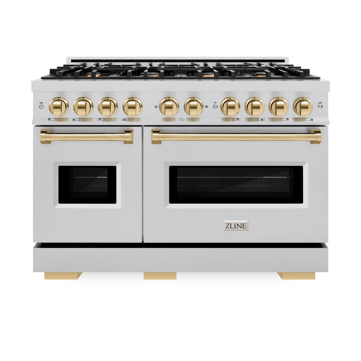 ZLINE - Autograph Edition 48 in. 6.7 cu. ft. Classic Double Oven Dual Fuel Range with 8 Burner Gas Cooktop in Stainless Steel and Polished Gold Accents