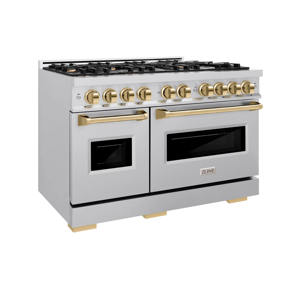 ZLINE - Autograph Edition 48 in. 6.7 cu. ft. Classic Double Oven Dual Fuel Range with 8 Burner Gas Cooktop in Stainless Steel and Polished Gold Accents