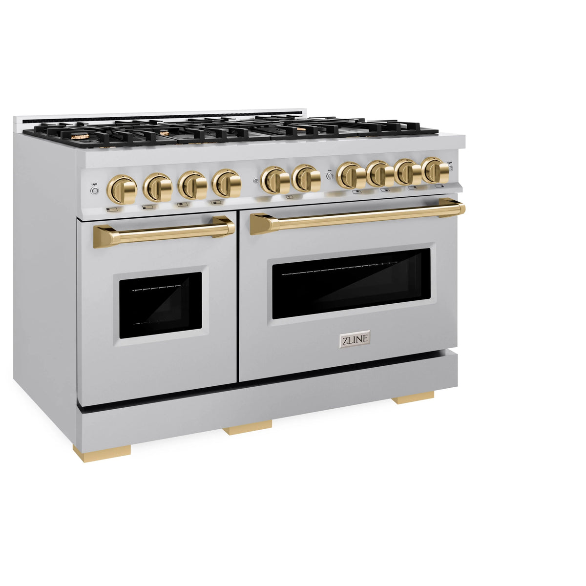 ZLINE - Autograph Edition 48 in. 6.7 cu. ft. Classic Double Oven Dual Fuel Range with 8 Burner Gas Cooktop in Stainless Steel and Polished Gold Accents