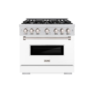 ZLINE - 36 in. 5.2 cu. ft. Classic Dual Fuel Range with 6 Burner Gas Cooktop and Electric Convection Oven in Stainless Steel with White Matte Door