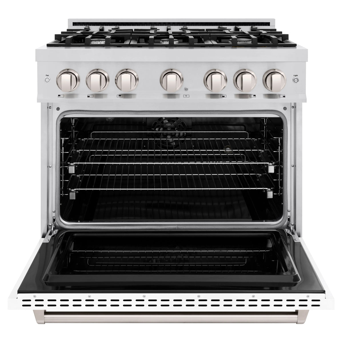 ZLINE - 36 in. 5.2 cu. ft. Classic Dual Fuel Range with 6 Burner Gas Cooktop and Electric Convection Oven in Stainless Steel with White Matte Door