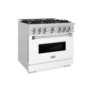 ZLINE - 36 in. 5.2 cu. ft. Classic Dual Fuel Range with 6 Burner Gas Cooktop and Electric Convection Oven in Stainless Steel with White Matte Door