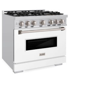 ZLINE - 36 in. 5.2 cu. ft. Classic Dual Fuel Range with 6 Burner Gas Cooktop and Electric Convection Oven in Stainless Steel with White Matte Door