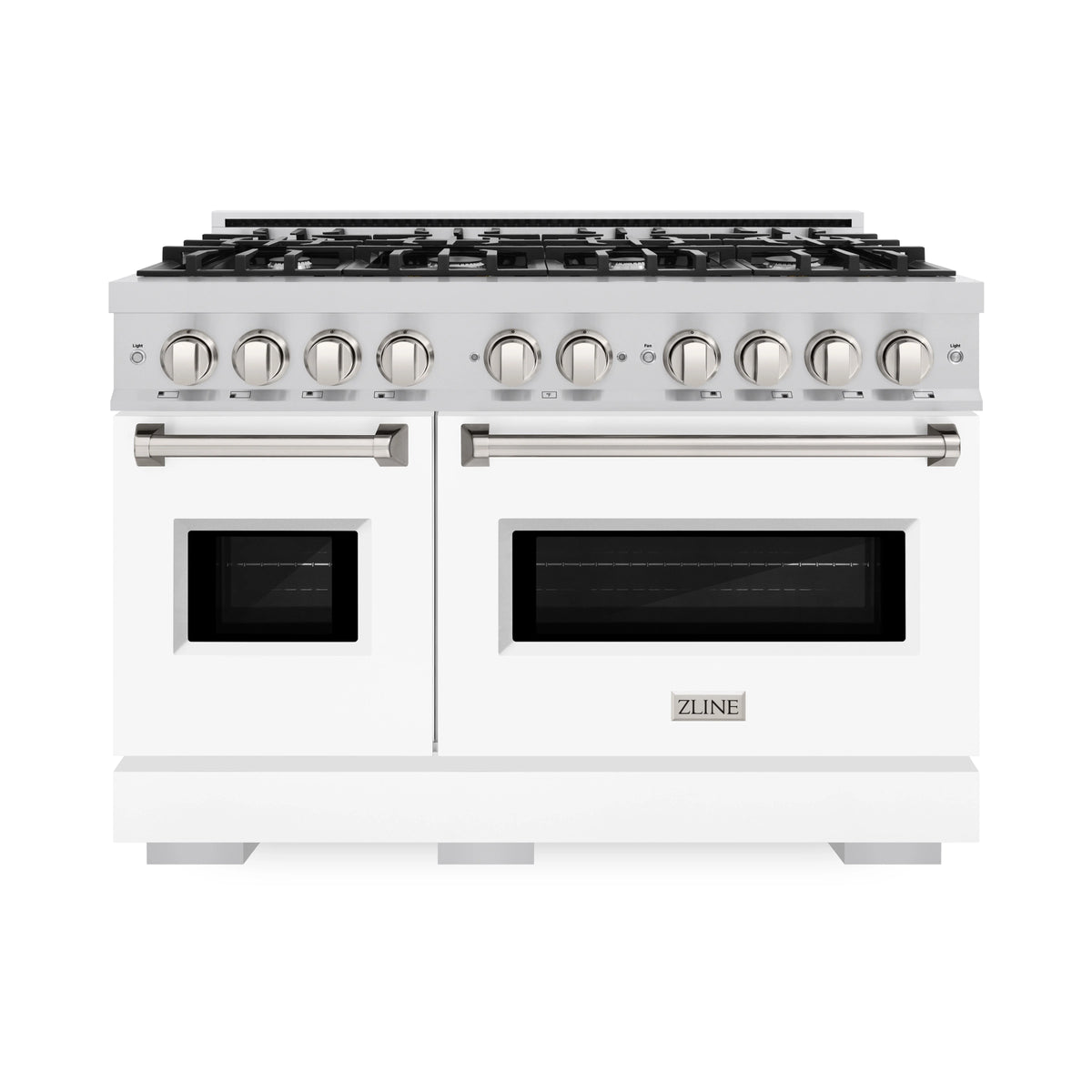 ZLINE - 48 in. 6.7 cu. ft. Classic Double Oven Dual Fuel Range with 8 Burner Gas Cooktop in Stainless Steel with White Matte Doors