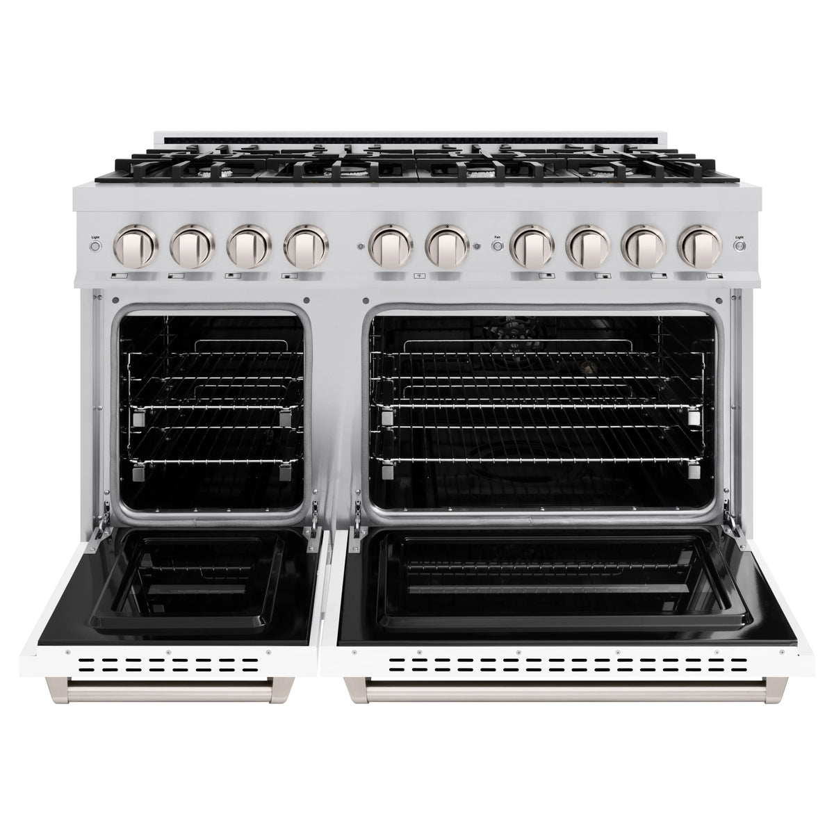 ZLINE - 48 in. 6.7 cu. ft. Classic Double Oven Dual Fuel Range with 8 Burner Gas Cooktop in Stainless Steel with White Matte Doors