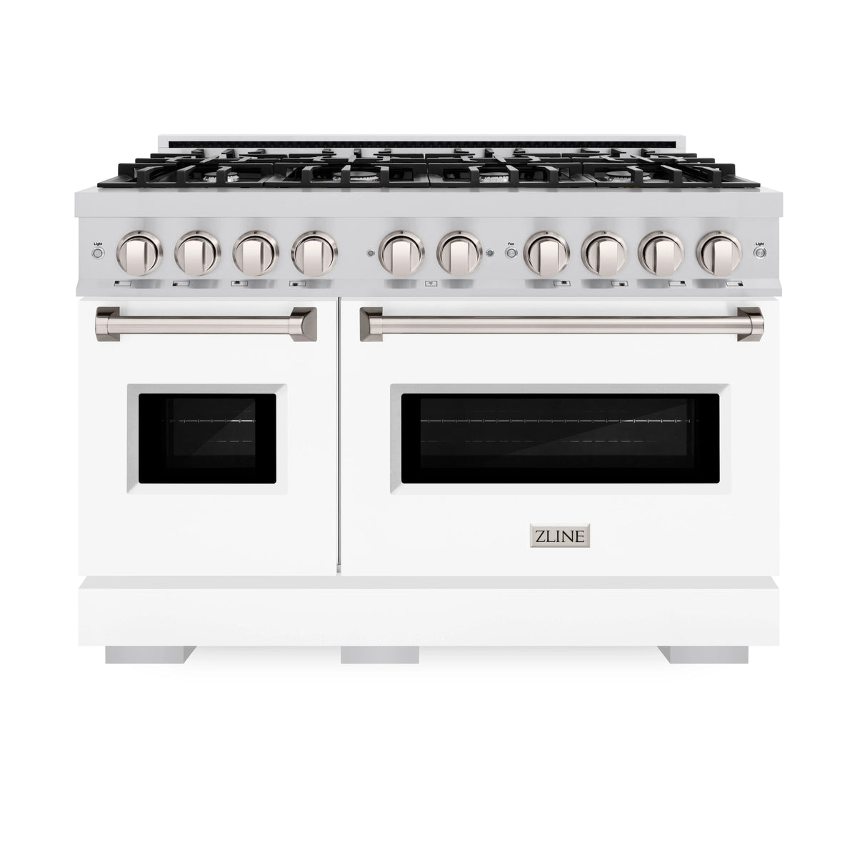 ZLINE - 48 in. 6.7 cu. ft. Classic Double Oven Dual Fuel Range with 8 Burner Gas Cooktop in Stainless Steel with White Matte Doors