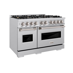 ZLINE - 48 in. 6.7 cu. ft. Classic Double Oven Gas Range in Stainless Steel with 8 Brass Burners (CGR-BR-48)