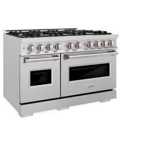 ZLINE - 48 in. 6.7 cu. ft. Classic Double Oven Gas Range in Stainless Steel with 8 Brass Burners (CGR-BR-48)