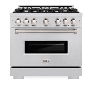 ZLINE - 36 in. 5.2 cu. ft. Classic Dual Fuel Range with 6 Burner Gas Cooktop and Electric Convection Oven in Stainless Steel (CDR36)