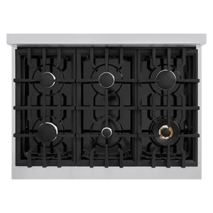 ZLINE - 36 in. 5.2 cu. ft. Classic Dual Fuel Range with 6 Burner Gas Cooktop and Electric Convection Oven in Stainless Steel (CDR36)
