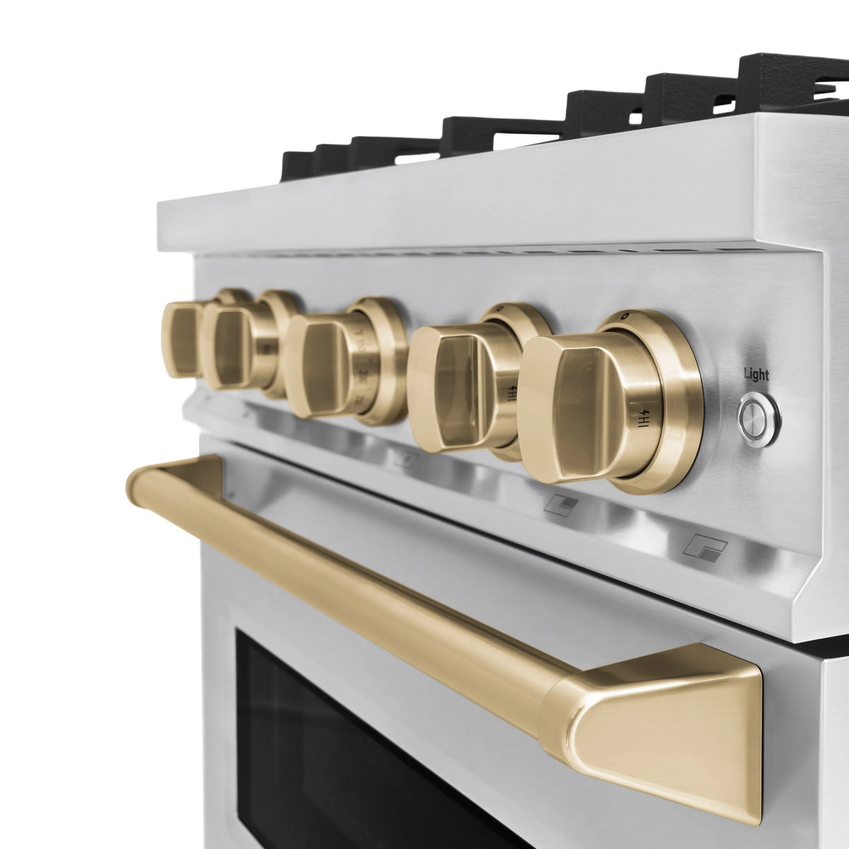 ZLINE - Autograph Edition 30 in. 4.2 cu. ft. Classic Gas Range with 4 Burner Cooktop and Convection Gas Oven in Stainless Steel and Champagne Bronze Accents