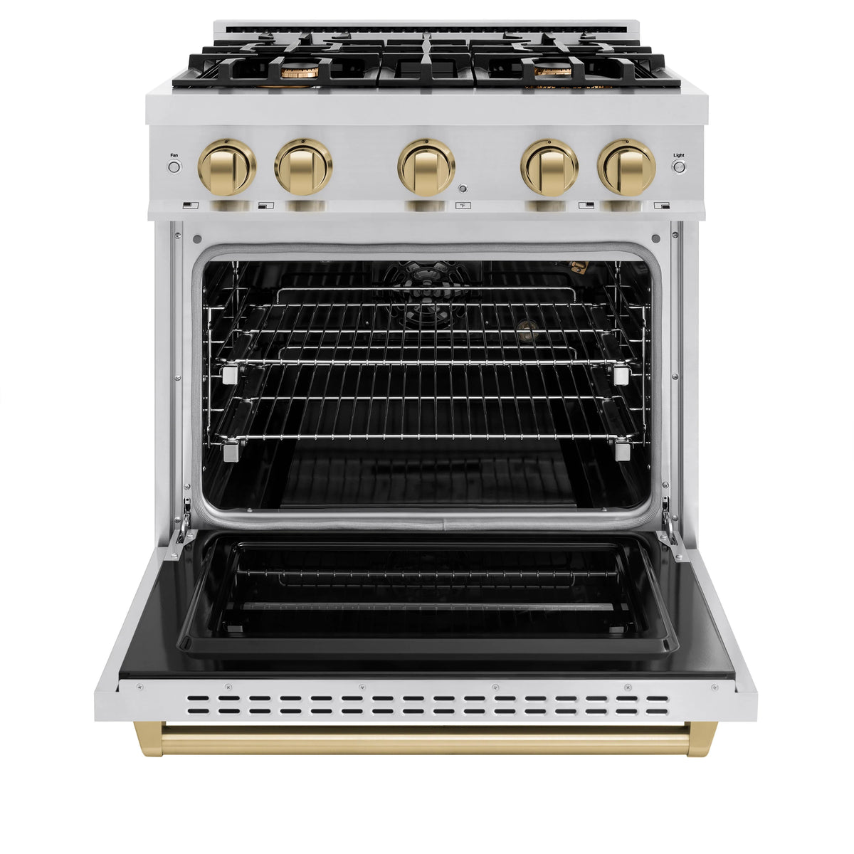 ZLINE - Autograph Edition 30 in. 4.2 cu. ft. Classic Gas Range with 4 Burner Cooktop and Convection Gas Oven in Stainless Steel and Champagne Bronze Accents