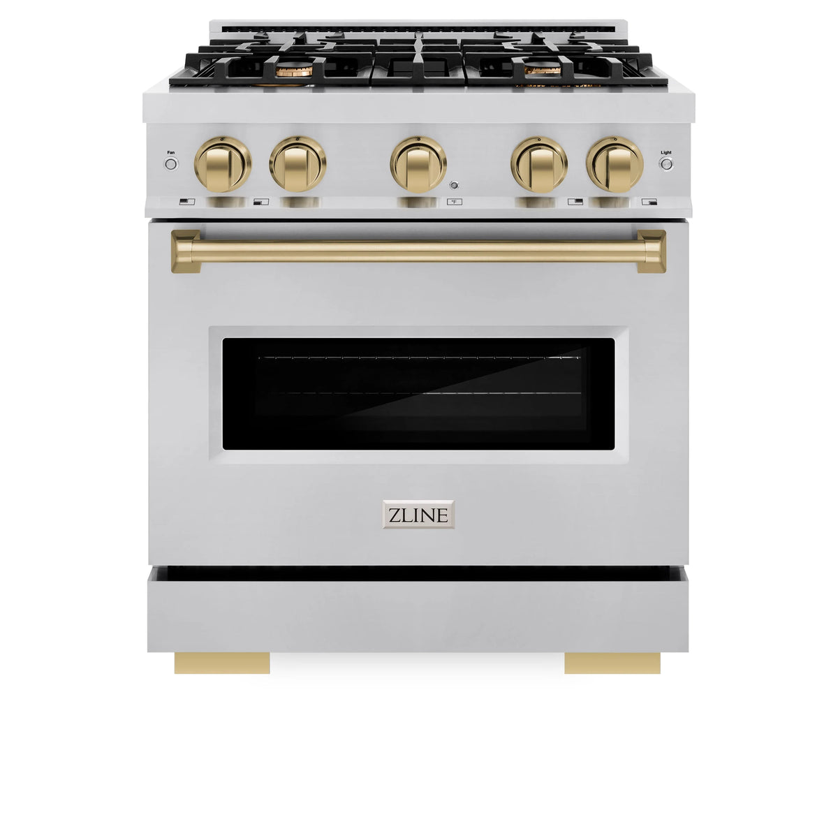 ZLINE - Autograph Edition 30 in. 4.2 cu. ft. Classic Gas Range with 4 Burner Cooktop and Convection Gas Oven in Stainless Steel and Champagne Bronze Accents