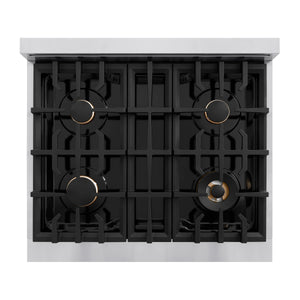 ZLINE - Autograph Edition 30 in. 4.2 cu. ft. Classic Gas Range with 4 Burner Cooktop and Convection Gas Oven in Stainless Steel and Champagne Bronze Accents