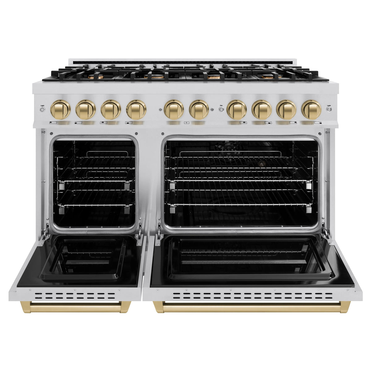 ZLINE - Autograph Edition 48 in. 6.7 cu. ft. Classic Double Oven Gas Range with 8 Burner Cooktop in Stainless Steel and Champagne Bronze Accents